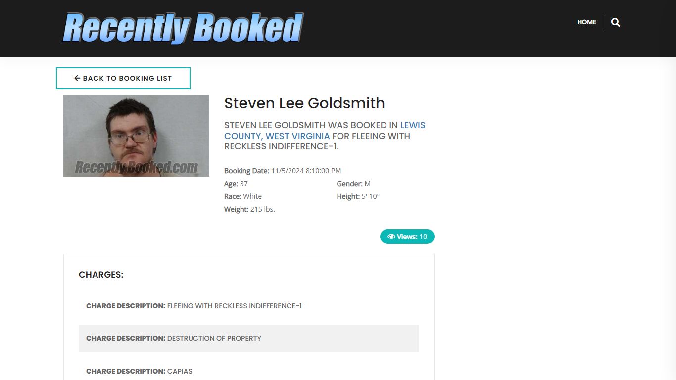 Recent Booking / Mugshot for Steven Lee Goldsmith in Lewis County, West ...